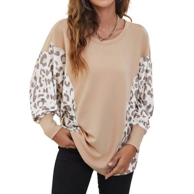 China 2022 Custom Anti-Wrinkle High Quality O-Neck Printed Paneled Casual Stylish Batwing Long Sleeve Loose Blouse Tee Shirt Plus Size T-shirt for sale