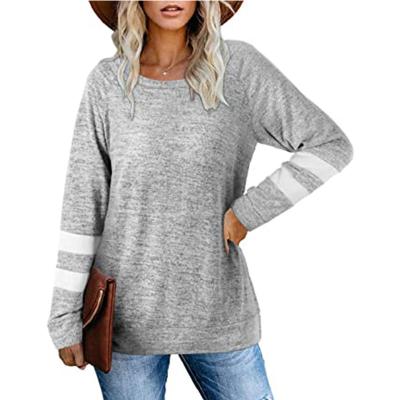 China Anti-Wrinkle Vintage Long Sleeve Crewneck Quilting Blouse Casual Thin Print Loose Striped Tee Shirt 2022 Springs Plus Size T Shirt For Women for sale