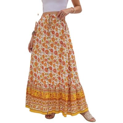 China Anti-static custom split skirts for women 2022 skirt a-line waist casual loose 2022 summer fashion high vintage skirt button floral print skirt for sale