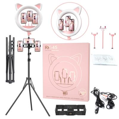 China PORTABLE RK45 Pink Cat Ear 20 Inch LED Ring Light For Phone Live Clamps 408pcs LED Dimmable 3000K-6500K 3 YouTube Ringlight For Makeup for sale