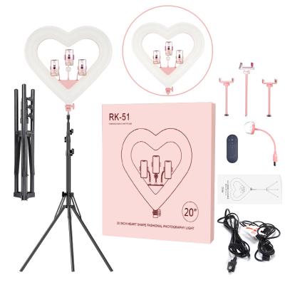 China 20 Inch PORTABLE RGB LED Ring Light with Tripod RK51 Remote Control Beauty Visual Makeup Pink Heart Shape Selfie Ring Light Set for Girls for sale