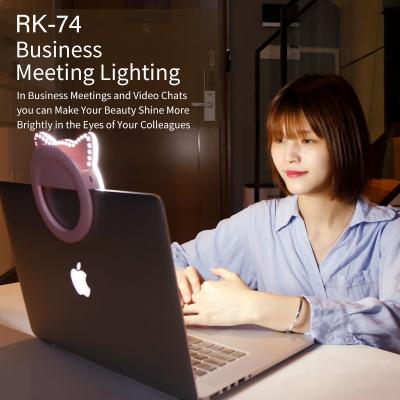 China Cute Cat Ear Selfie Clip on Ring Light USB Rechargeable 9 Level Circle Light with 100 LED Photo Light for 6 inch Laptop for sale