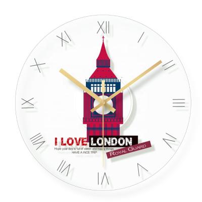 China Antique Style Glass Mirror London Landmark Glass Wall Clock For Home Decoration for sale