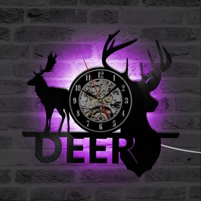 China Creative Personalized Customization Preciser Christmas Deer 3d Led Vinyl Record Wall Clock On The Wall for sale