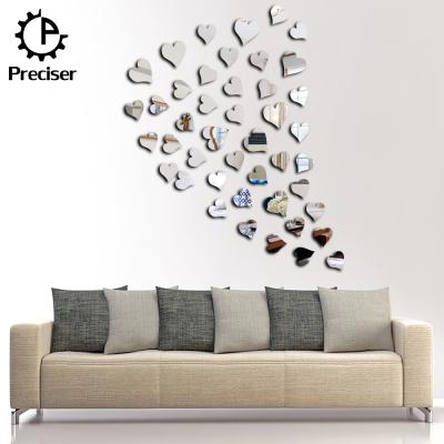 China Custom WALL STICKER 3d Diy Hearts Shape Mirror Wall Stickers Wall Decoration for sale