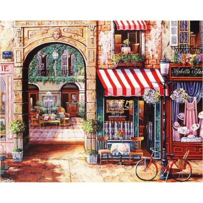 China Print Modern Painting European City Shops And Street Scene DIY Oil Painting By Numbers for sale