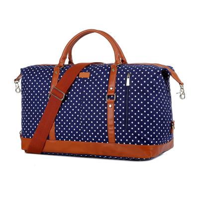 China Fashion Canvas Travel Tote Duffel Bag Carry On Oversized Weekender Overnight Bag For Women And Ladies Dots for sale