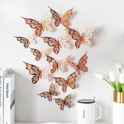 China Decorative 3D Butterfly Wall Mural Wallpaper Hollow Self-adhesive Bedroom Self-adhesive Paper Creative Reused And Easy To Use Stickers for sale