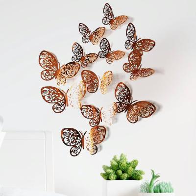 China Creative Exquisite Recycled And Easy To Use Butterfly Wallpaper 3D Paper Butterflies Stickers For Living Room Living Room Wall Removable Decal for sale