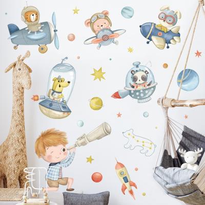 China Reused And Easy To Use Creative Animal Astronaut Wall Sticker Boy's Bedroom Decorative Cartoon Wall Self-adhesive Mural for sale