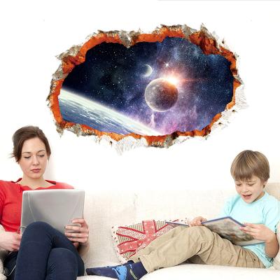 China Creative Children's Bedroom Decorative Wallpaper 3D Wall Stickers Planet Decor Stars Repurposed Easy To Use Home Broken Wall Decals for sale