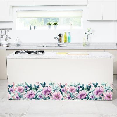 China Decorative sticker light purple flowers with leaves wallpaper wall stickers TV background wall self-adhesive decorative mural for sale