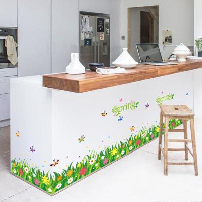 China Decorative sticker green grass with flowers small children's bedroom wall stickers colorful wall stickers kindergarten decorative mural for sale