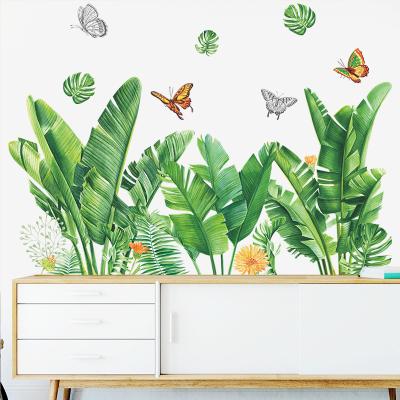 China Creative Reused And Easy To Use Wallpaper Living Room Creative Large Leaves Tropical Plants Sticker Green Plants TV Decals TV Background Decor for sale