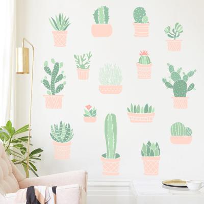 China Creative Self Adhesive Living Room Bedroom Wall Stickers Plant Cactus Wall Decal Potted Cute Recycled And Easy To Use Wallpaper Decorative for sale