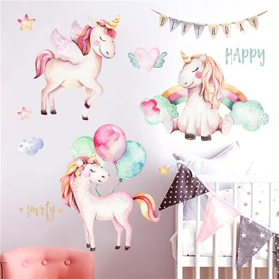 China Cute Colorful Unicorn Heart Sticker For Room Wall Sticker Balloons Stars Decorative Wall Decal Happy Party Decoration For Bedroom Wallpaper for sale