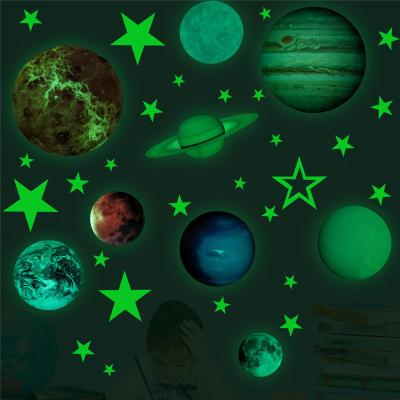 China Dots Stars Planets Nine Space Wall Stickers Bedroom Decoration Kids Room Wallpaper Kid Luminous Creative Luminous Meteor Decr for sale