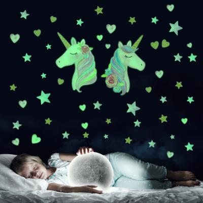 China Creative Unicorn Wall Stickers For Room Children's Bedroom Decorative Wall Decals Cute Luminous Stars Luminous Wallpaper Wall for sale