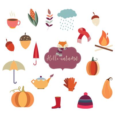 China Decorative Sticker Hello Autumn Glow In The Dark Scarf Wallpaper Hat Pumpkin Umbrella Cartoon Creative Children's Bedroom Decorative Decals for sale