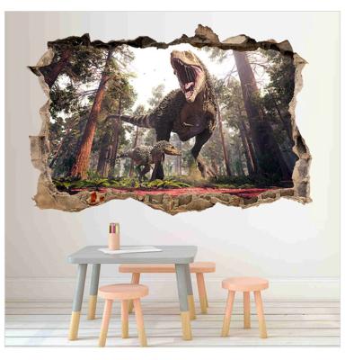 China 3D Cartoon Dinosaur Wall Sticker Removable Wall Mural Children's Decorative Wallpaper Broken Creative Reused And Easy To Use Room TV for sale