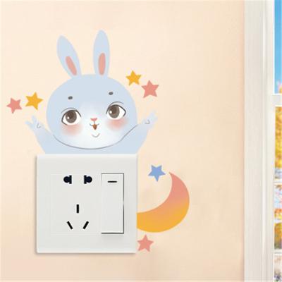 China Decorative Sticker Cartoon Rabbits Switch Sticker Bunny Wallpaper For Kid Cute Light Blue Hot Sale Style Modern Home Decoration for sale