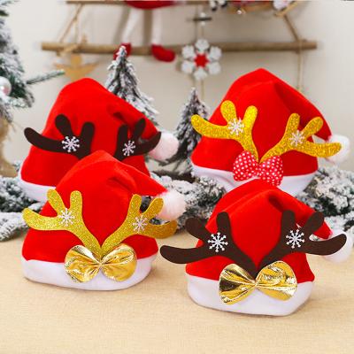 China New Christmas Decoration Christamas Red Christmas Decorations Adult Gold And Antler Khaki Hat Cheap Xmas Hats Design for sale