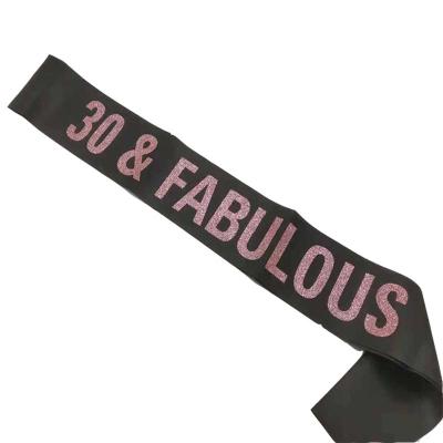 China Fashion 30&FABULOUS birthday party sash pink onion powder font birthday party label sash wholesale for sale