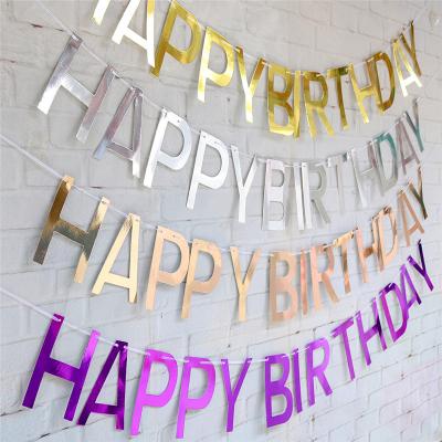 China Solid HAPPY BIRTHDAY Pull Flag Kids Birthday Party Mirror Adult Decoration Paper Solid Banner for sale