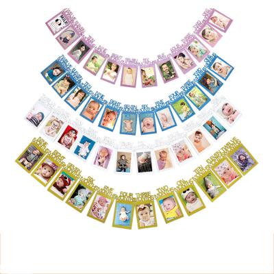 China Birthday Party Baby Shower Photo Wall Decoration Diy Photo Flag Party Supplies 12 Months Photo Album Banner for sale