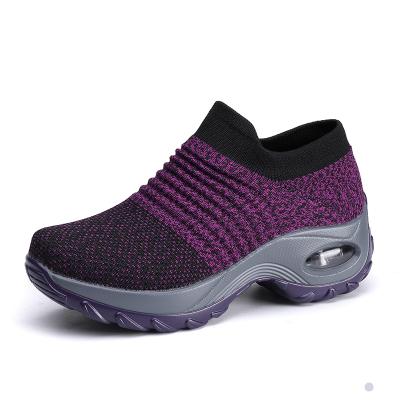 China Fashion trend low price and durable flying woven socks shoes running shoes and sneakers low-top waist-increasing socks for sale