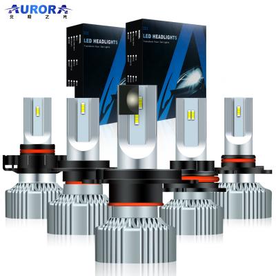 China Mini Size Aurora Patent 1+1 Design V5 11000L Fanless Heatsink H4 9006 H7 Car LED headlight bulb for sale