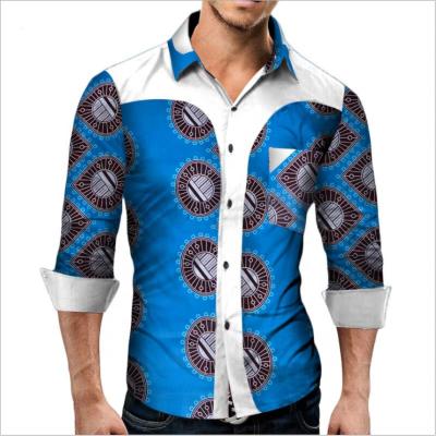 China Hot-selling African men's wax fabric long sleeve shirt / 100% cotton shirt for african men for sale