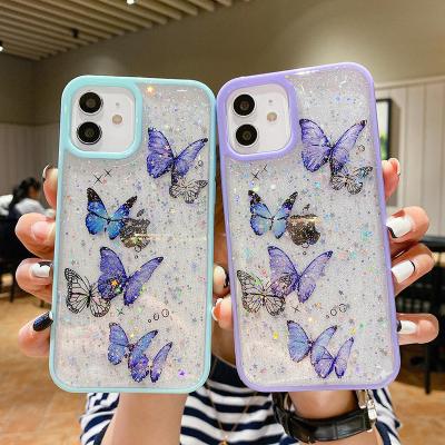 China Bling Glitter Butterfly Tpu PC Cell Phone Case Shockproof Hot Selling Shinning Cover For Iphone 11 12 13 pro Max Mini Xr Xs Max for sale