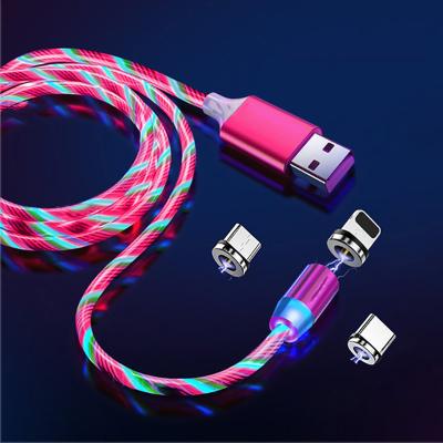 China Micro Usb Video Game Player Fast Charging Type-C For Lightning 3 In 1 Magnetic Glow Led Flow For Magnet Usb Cable for sale