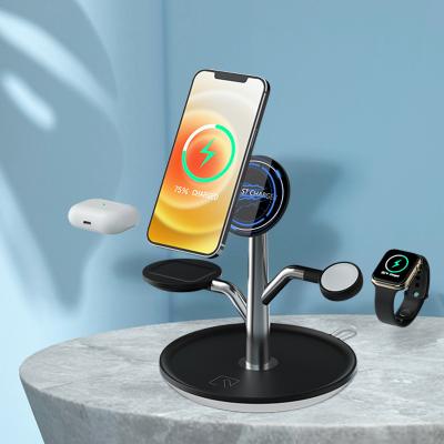 China Mobile Phone Magnet Fast Charging Station with Lamp for Iphone Qi 15w Magnetic Wireless Charger 3 in 1 Holder for sale