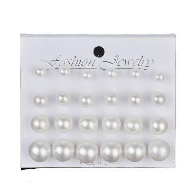 China CLASSIC White Beige 12 pairs/set Simulated Pearl Earrings For Women Jewelry Bijoux Brincos Pendientes Mujer Fashion Stud Earrings for sale