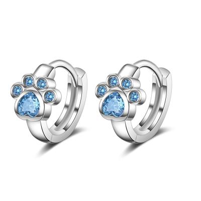 China CLASSIC 925 Sterling Silver New Fashion Cute Cat Paw Stud Earrings for Women Creative Blue Zircon Party Jewelry Prevent Allergy for sale