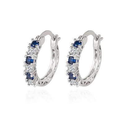 China New 925 Sterling Silver Colorful Zircon Hoop CLASSIC Earrings For Girl Sapphire Circle Earring Cartilage Women Classic Jewelry for sale