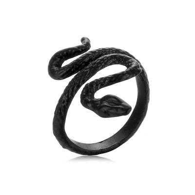 China Environmental Friendly Black Silver Punk Adjustable Design Snake Animal Exaggerated Ring Rings For Women Men Party Jewelry Gift for sale