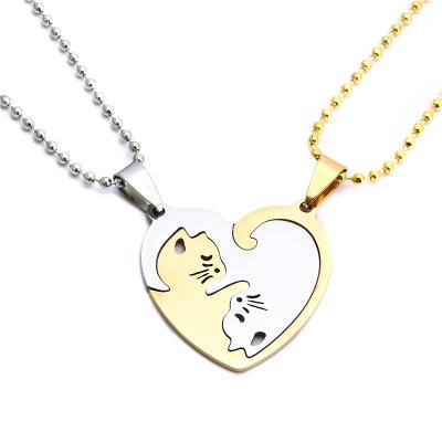 China New Fashion Jewelry Gold CLASSIC Animal Heart Necklace Titanium Steel Cat Pendants Necklace For Love Couples Gift for sale