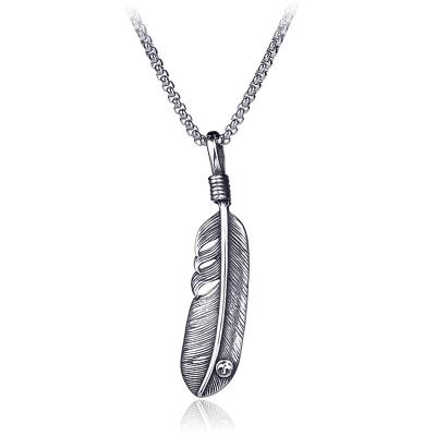 China CLASSIC Hot Selling Classic Feather Pendant Necklace Hip Hop Stainless Steel Necklace Alloy Punk Pendant for sale