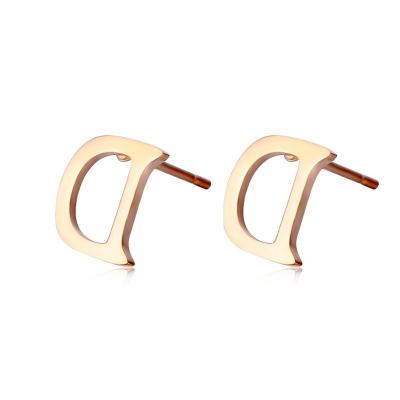 China CLASSIC factory direct sales fashion temperament titanium steel earrings new favorite retro line cut d-shaped earrings for sale