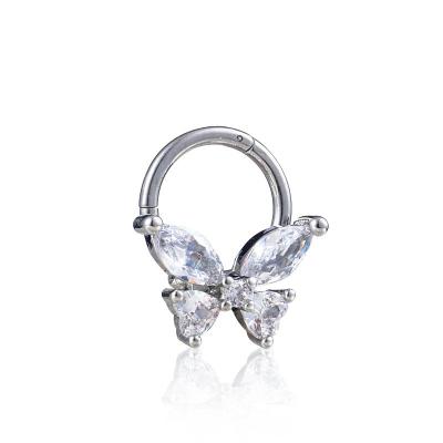 China New Design CLASSIC Sensitive Surgical Steel Face Stud Nose Ring Circle Nose Butterfly Nose Ring Body Piercing Jewelry for sale