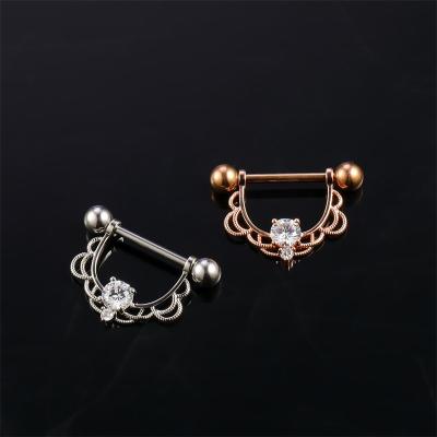 China New CLASSIC Flower Chain Design Cute Silver Rose 316L Stainless Steel Gold Plated Nipple Rings Sexy Circle Piercing Nipple Rings for sale