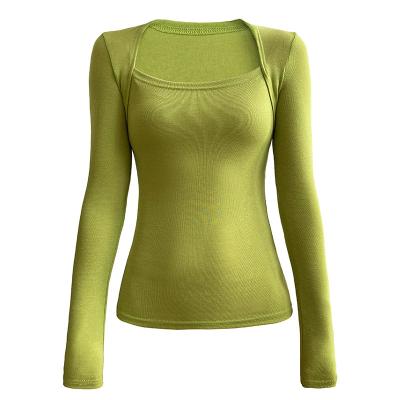 China 2022 New Style Women's T-shirt Breathable Wholesale Cotton Square-neck Long Sleeve T-shirt for sale