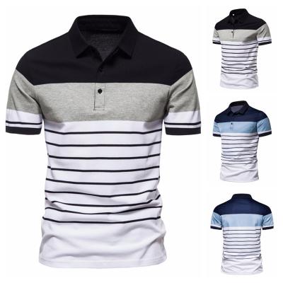 China 2022 Summer New QUICK DRY Men's Fashion Striped Contrast Color Lapel Short Sleeve T-shirt Stitching Polo Shirt for sale