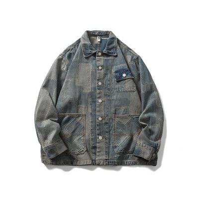 China 2022 Spring Sustainable Men's Jacket Japanese Washed Retro Distressed Machining Denim Jacket for sale