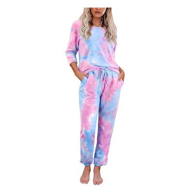 China QUICK DRY fall and winter tie-dyed printed long sleeves and pants pajamas set pants ankle length pajamas for sale