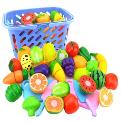 China Eco-friendly non-toxic pretend play food set smart kitchen chopping toys set plastic fruits and vegetables for kids for sale