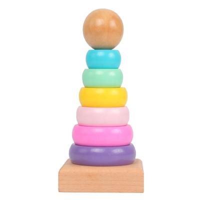 China Wholesale Kids Toy Kids Rainbow Educational Wooden Children Gift Blocks Pallet Stacker Rainbow Tower for sale